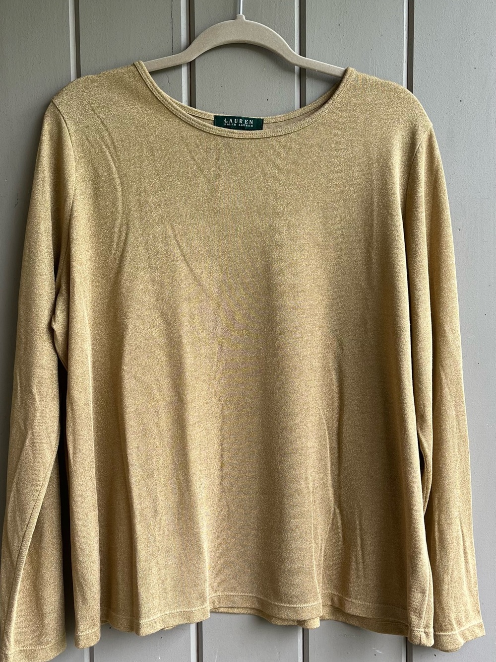 Lauren Ralph Lauren Gold Metallic Long-Sleeve Crewneck Top Women's 2XL